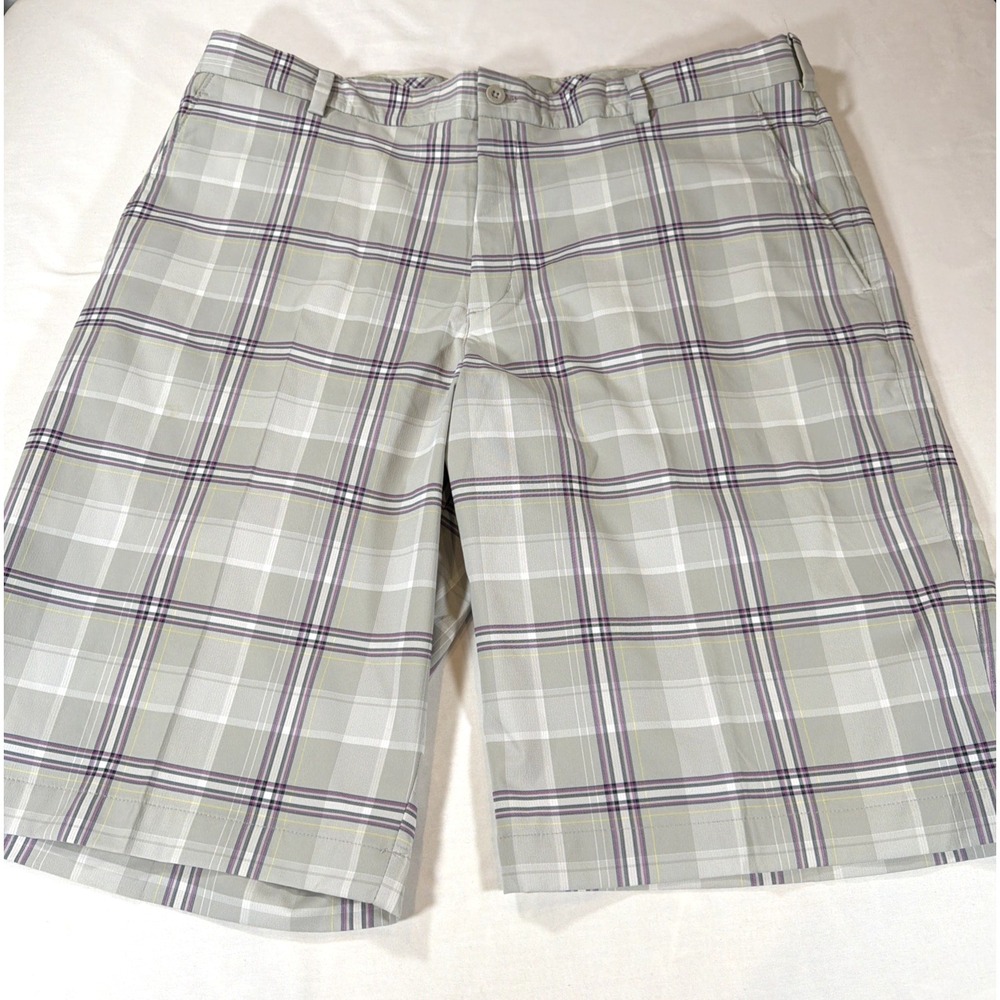 Nike Golf Dri Fit Shorts Mens 38x12.5 Gray Plaid Performance Stretch Lightweight